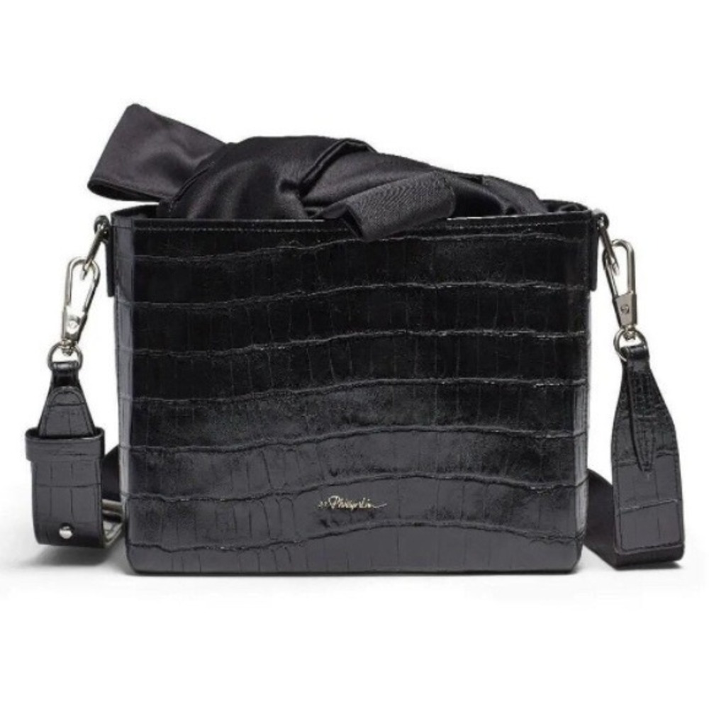 3.1 Phillip Lim Black Croc Embossed Leather Shoulder Bag‎ EUC Convertible